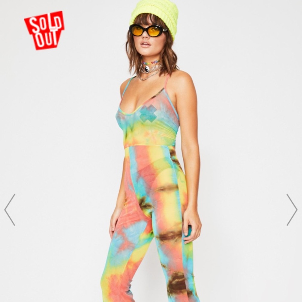 NWOT! Rainbow Tie Dye Lace Up Jumpsuit